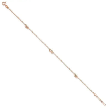 Sterling Silver Rose-tone Polished Hearts 9in Plus 1in Ext Anklet - Larson Jewelers