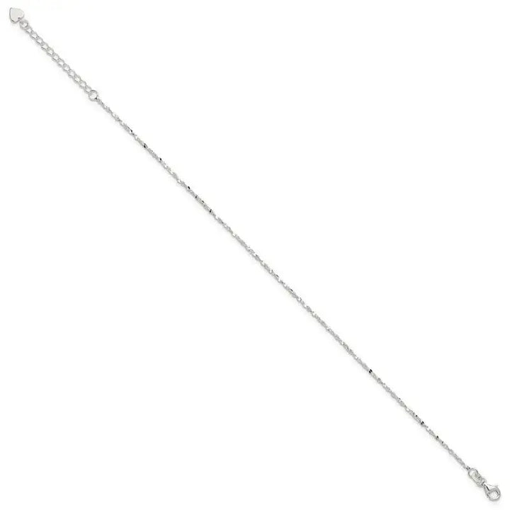 Sterling Silver Twisted Serpentine Heart 9 inch Plus 1.5 inch ext. Anklet - Larson Jewelers