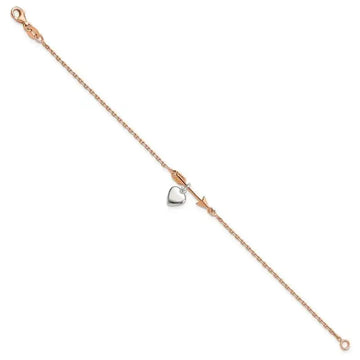 Sterling Silver Rose-tone Arrow w/Heart 7.5in Bracelet - Larson Jewelers