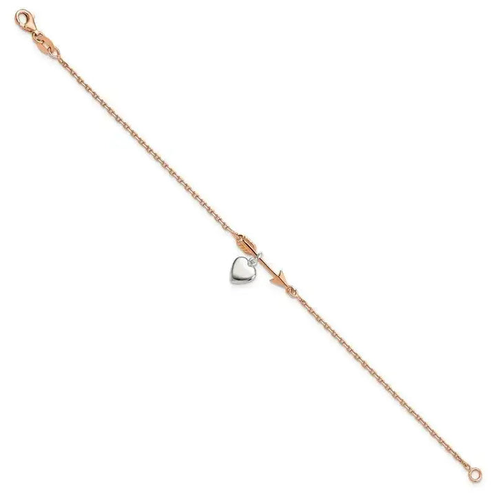 Sterling Silver Rose-tone Arrow w/Heart 7.5in Bracelet - Larson Jewelers