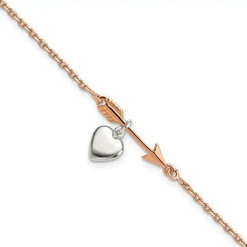 Sterling Silver Rose-tone Arrow w/Heart 7.5in Bracelet - Larson Jewelers