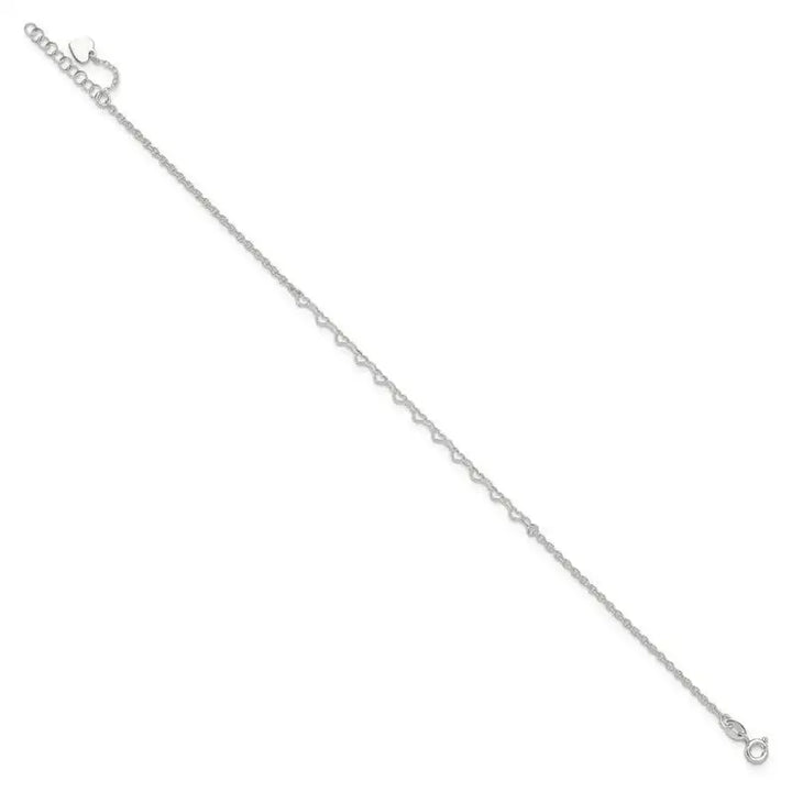 Sterling Silver Heart Charm 9in Plus 1in ext. Anklet - Larson Jewelers