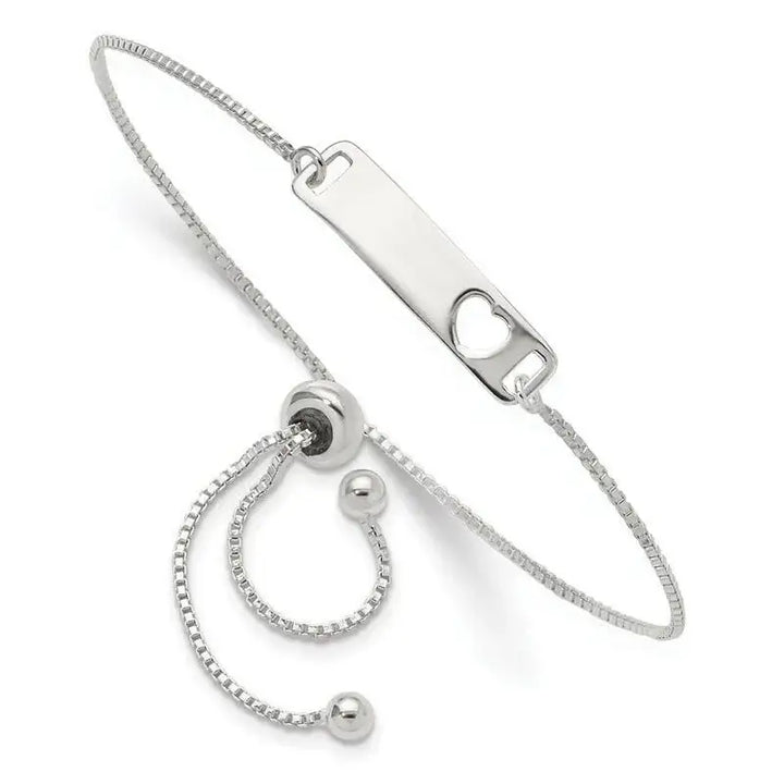 Sterling Silver Polished Bar w/ Heart Adjustable Bracelet - Larson Jewelers