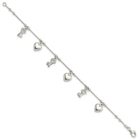 Sterling Silver Rhodium-plated Heart and Key Dangle 6.75in Bracelet - Larson Jewelers
