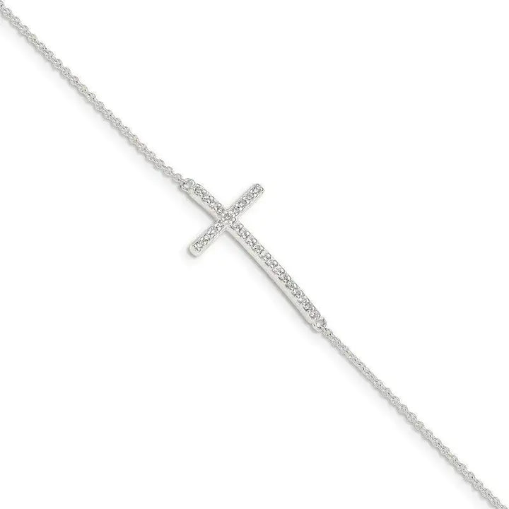 Sterling Silver CZ Cross Bracelet - Larson Jewelers