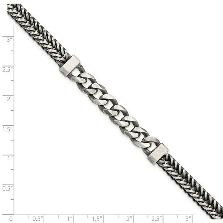 Sterling Silver Brushed Antiqued Wheat & Curb Chain Bracelet - Larson Jewelers