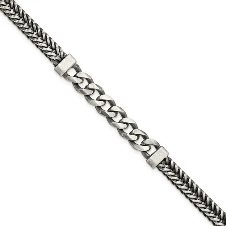 Sterling Silver Brushed Antiqued Wheat & Curb Chain Bracelet - Larson Jewelers