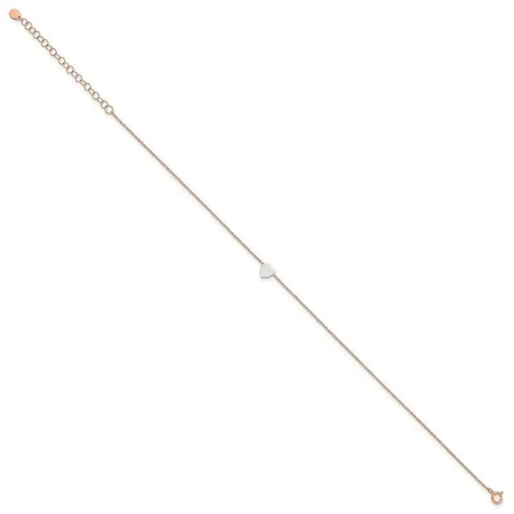 Sterling Silver Rose-tone White Cr. Opal Heart 9in Plus 2 in ext. Anklet - Larson Jewelers