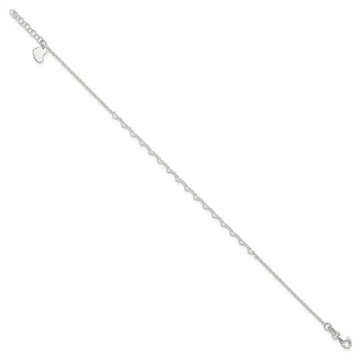 Sterling Silver Heart Link 9in Plus 1 in Ext. Anklet - Larson Jewelers