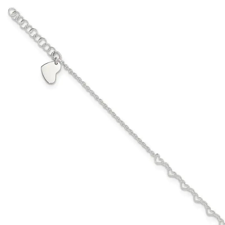 Sterling Silver Heart Link 9in Plus 1 in Ext. Anklet - Larson Jewelers