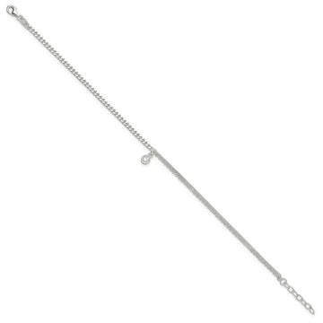 Sterling Silver CZ Fancy Chain 9in Plus 1in Ext. Anklet - Larson Jewelers