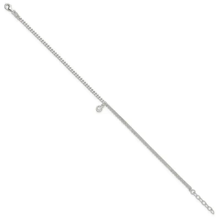 Sterling Silver CZ Fancy Chain 9in Plus 1in Ext. Anklet - Larson Jewelers