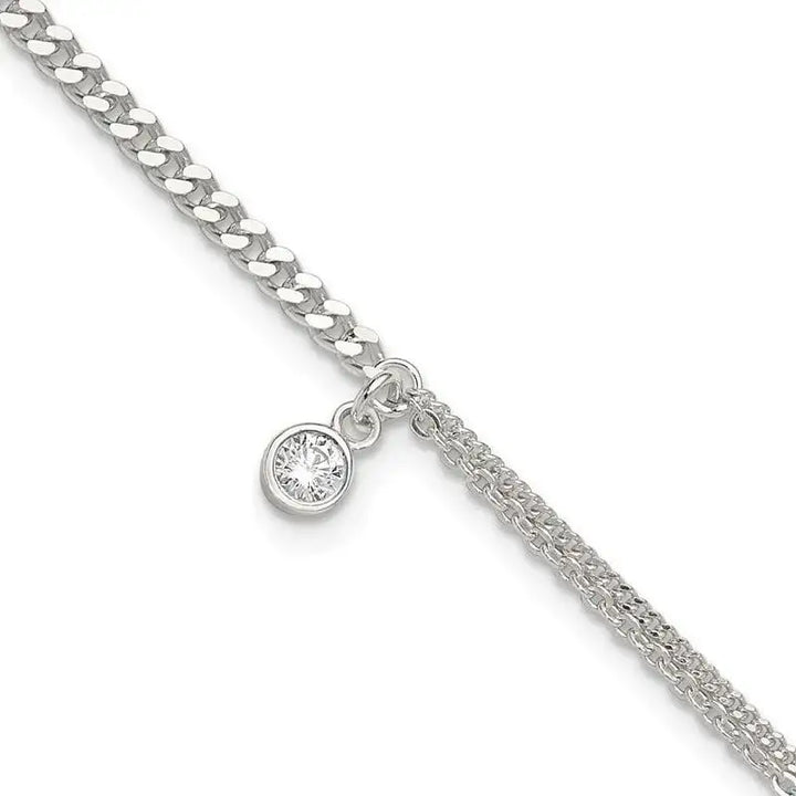 Sterling Silver CZ Fancy Chain 9in Plus 1in Ext. Anklet - Larson Jewelers