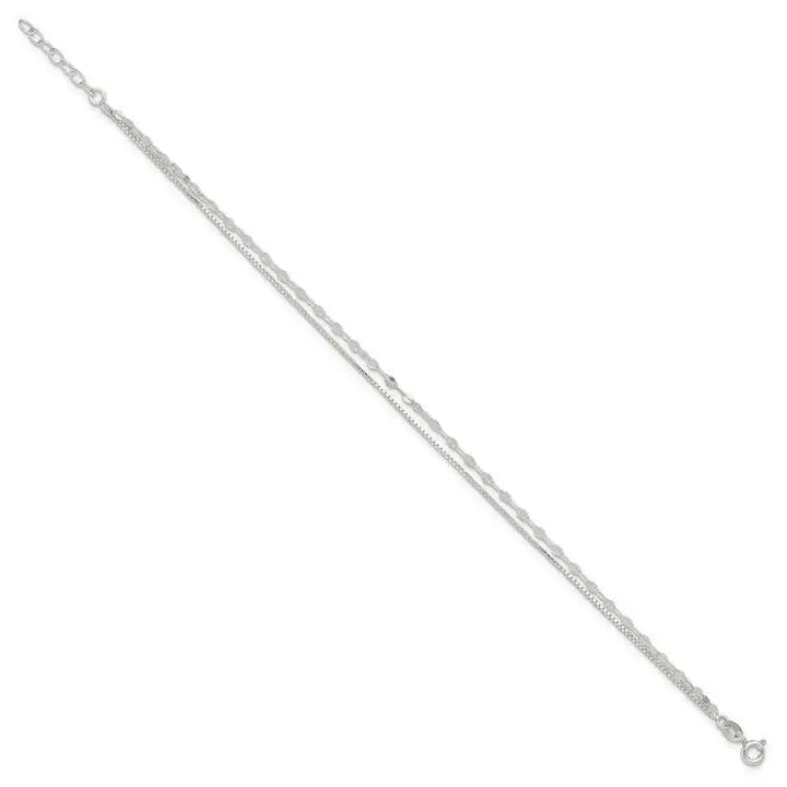 Sterling Silver 2-Strand 9in Plus 1 in Ext. Fancy Chain Anklet - Larson Jewelers