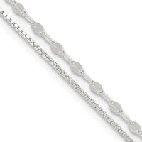 Sterling Silver 2-Strand 9in Plus 1 in Ext. Fancy Chain Anklet