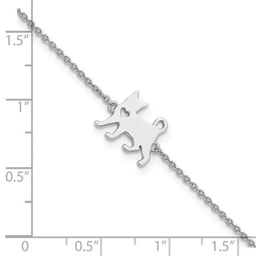 Sterling Silver Rhodium-plated Cat w/Heart 7in Plus 1in ext Bracelet - Larson Jewelers