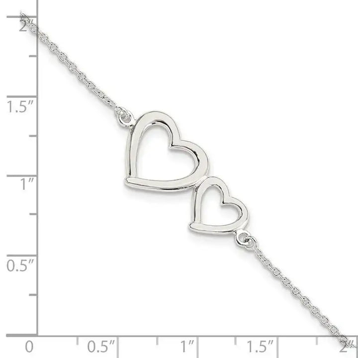 Sterling Silver Polished Two Hearts Bracelet - Larson Jewelers