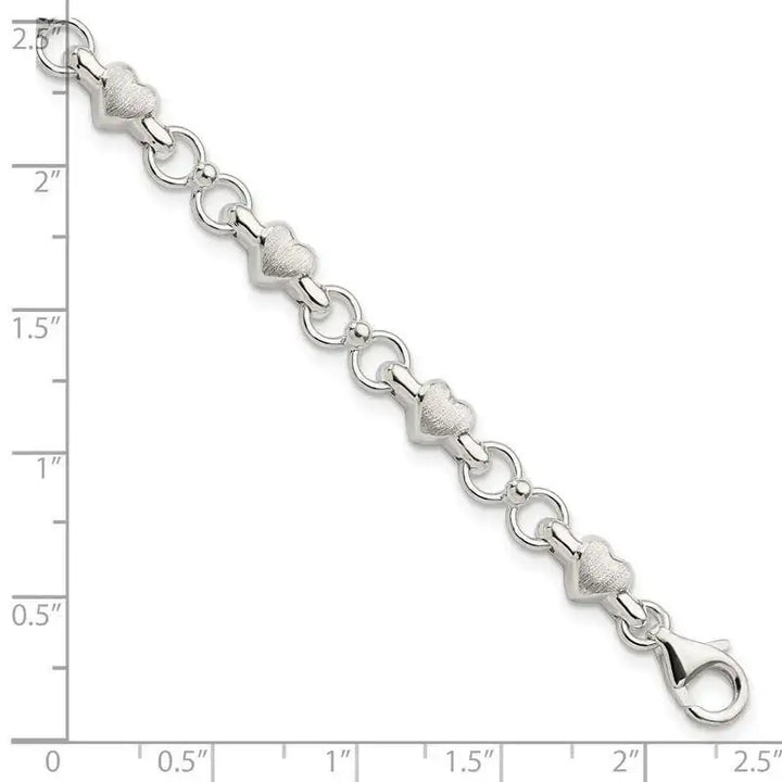 Sterling Silver Satin & Polished Heart Chain Bracelet - Larson Jewelers
