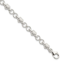 Sterling Silver Satin & Polished Heart Chain Bracelet - Larson Jewelers