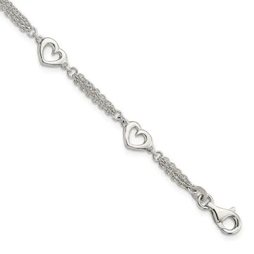 Sterling Silver Polished Hearts 7.5in w/1.0 in ext Bracelet - Larson Jewelers
