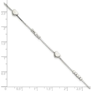 Sterling Silver Fancy Bead & Heart w/ 1in ext Bracelet - Larson Jewelers