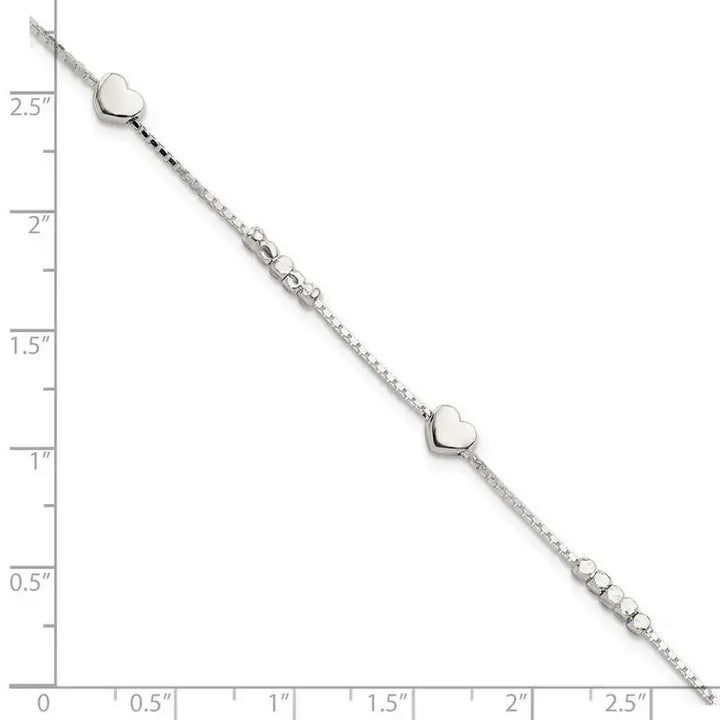 Sterling Silver Fancy Bead & Heart w/ 1in ext Bracelet - Larson Jewelers