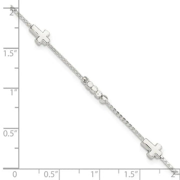 Sterling Silver Fancy Bead & Cross w/ 1in ext Bracelet - Larson Jewelers