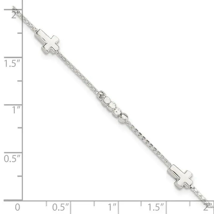 Sterling Silver Fancy Bead & Cross w/ 1in ext Bracelet - Larson Jewelers