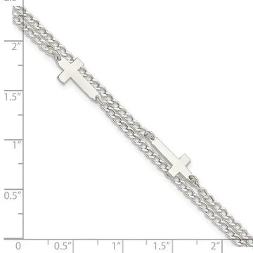 Sterling Silver Double Cross 2-Strand w/1in ext Bracelet - Larson Jewelers
