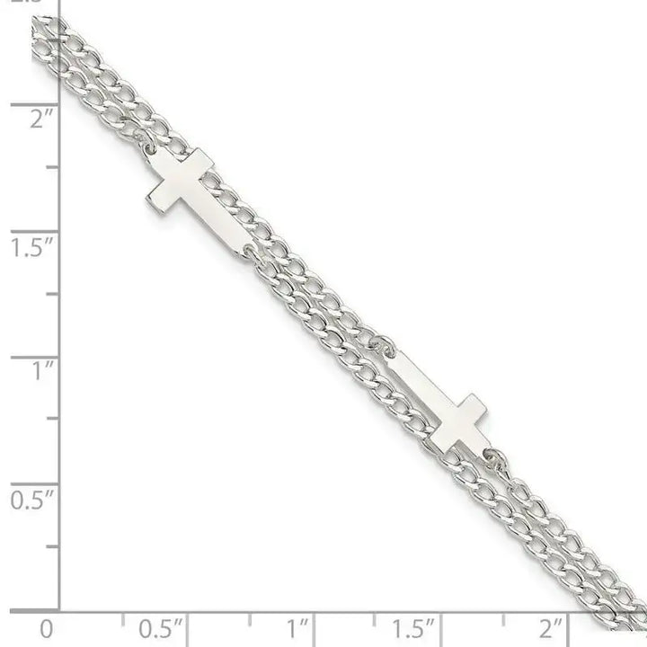 Sterling Silver Double Cross 2-Strand w/1in ext Bracelet - Larson Jewelers