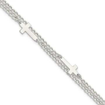 Sterling Silver Double Cross 2-Strand w/1in ext Bracelet - Larson Jewelers