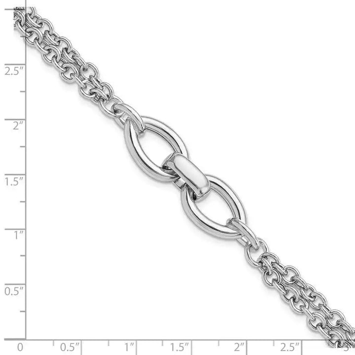 Sterling Silver Rhodium-pltd Double Chain w/2 Oval Links Bracelet - Larson Jewelers