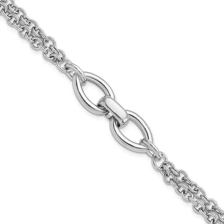 Sterling Silver Rhodium-pltd Double Chain w/2 Oval Links Bracelet - Larson Jewelers