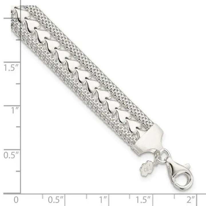 Sterling Silver Polished Textured Heart Bracelet - Larson Jewelers
