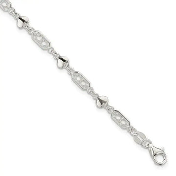 Sterling Silver Fancy Heart Link Bracelet - Larson Jewelers