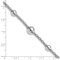 Sterling Silver Rhodium-plated Beaded Popcorn Chain w/1in ext Bracelet