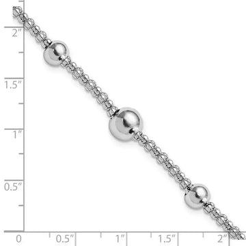 Sterling Silver Rhodium-plated Beaded Popcorn Chain w/1in ext Bracelet - Larson Jewelers