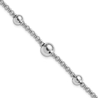 Sterling Silver Rhodium-plated Beaded Popcorn Chain w/1in ext Bracelet