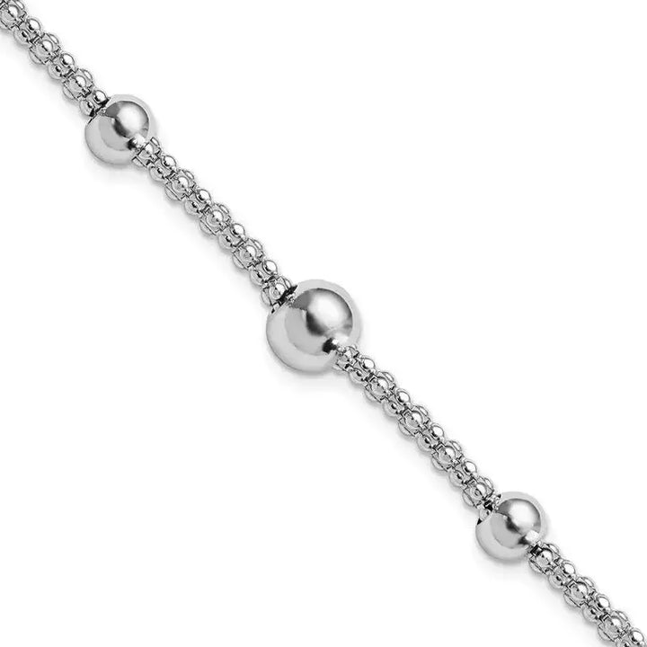 Sterling Silver Rhodium-plated Beaded Popcorn Chain w/1in ext Bracelet - Larson Jewelers