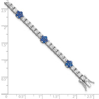 Sterling Silver Rhodium-plated Cr Blue Spinel & CZ Flower 7in Bracelet