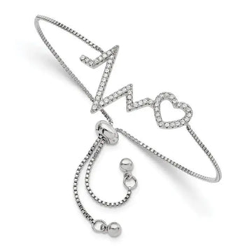 Sterling Silver Polished Rhodium Micro Pav‚ CZ Heartbeat Adj. Bracelet - Larson Jewelers