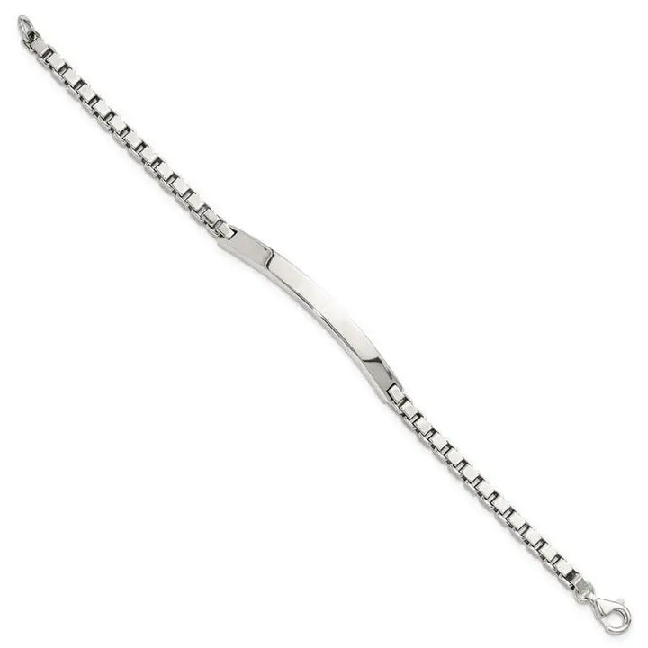 Sterling Silver Polished Box Chain ID Bracelet - Larson Jewelers
