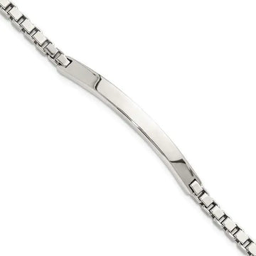 Sterling Silver Polished Box Chain ID Bracelet - Larson Jewelers