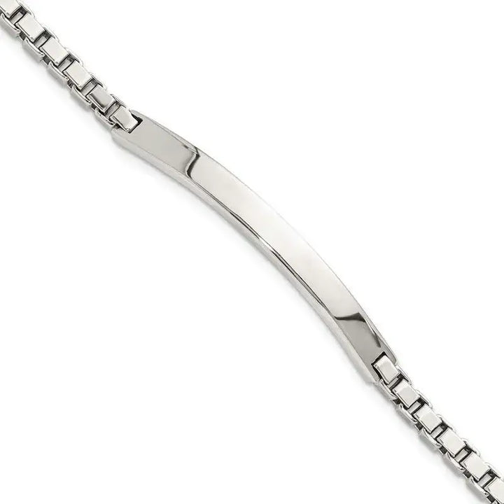Sterling Silver Polished Box Chain ID Bracelet - Larson Jewelers