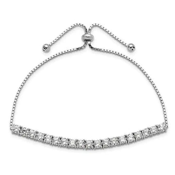 Sterling Silver Rhodium-plated Polished CZ Adjustable Tennis Bracelet - Larson Jewelers