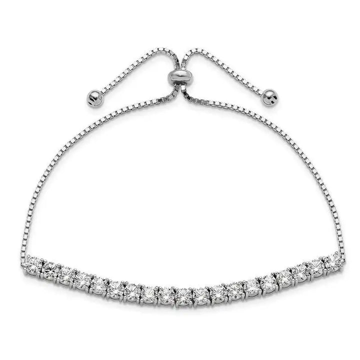 Sterling Silver Rhodium-plated Polished CZ Adjustable Tennis Bracelet - Larson Jewelers