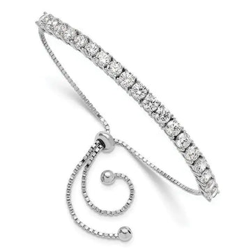 Sterling Silver Rhodium-plated Polished CZ Adjustable Tennis Bracelet - Larson Jewelers