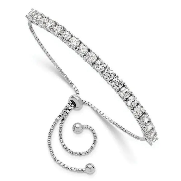 Sterling Silver Rhodium-plated Polished CZ Adjustable Tennis Bracelet - Larson Jewelers