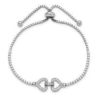 Sterling Silver Rhodium-plated CZ Linked Hearts Adjustable Bracelet - Larson Jewelers