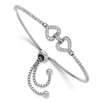 Sterling Silver Rhodium-plated CZ Linked Hearts Adjustable Bracelet - Larson Jewelers